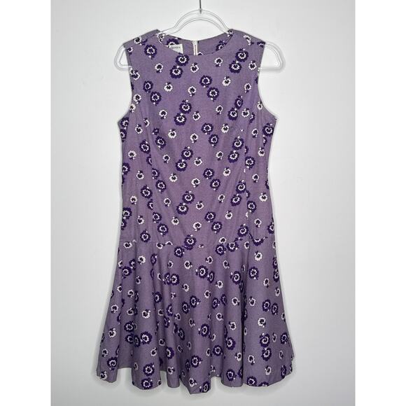 1960s Kenny Classics Purple Drop-Waist Floral Sleeveless Dress medium to large - Picture 6 of 10